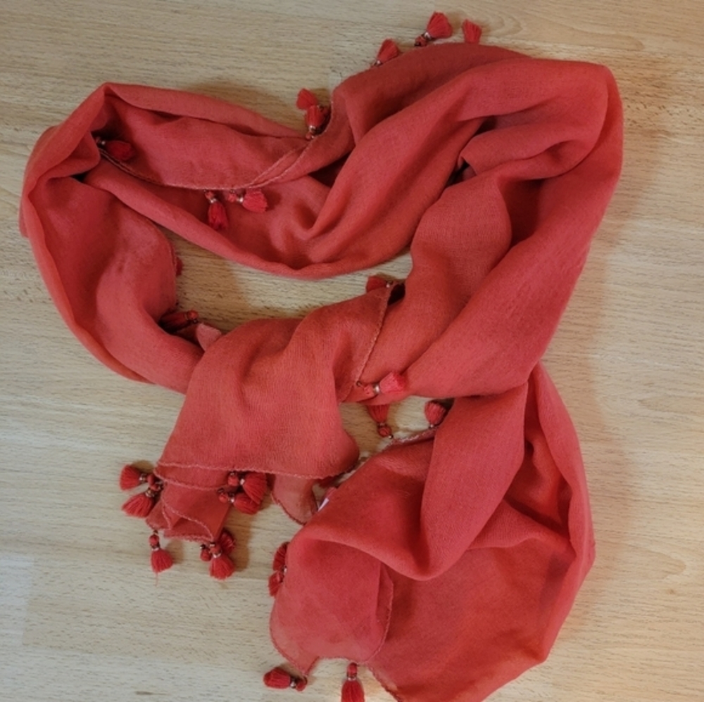 Lulla Collection by Bindya 100% Wool Tassel Trim Scarf Burnt Orange Boho Wrap